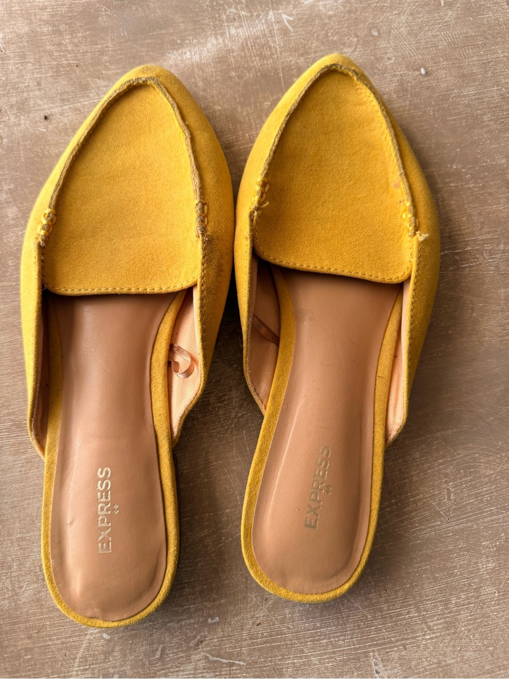 Express Yellow Suede Pointed-Toe Slip-On Mules
